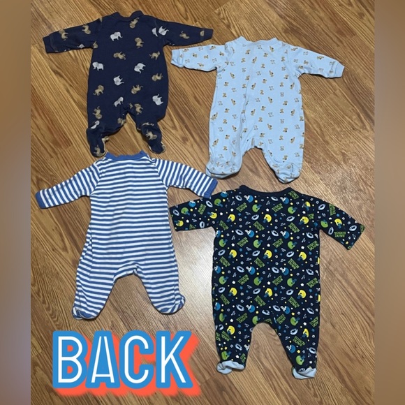 Onesies lot 4 long sleeve footie pajamas newborn boy winter fall set - Picture 2 of 11